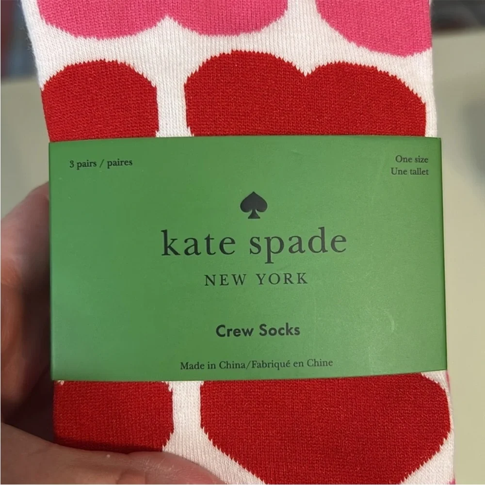 Kate Spade New York 3-Pack Hearts Crew Socks NWT Gift Set Luxury Pink Girly C1